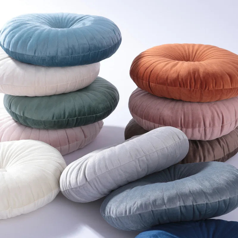 Amity Factory Custom Nordic Pumpkin Button Pillow Dutch Velvet Embroidered Round Tatami Chair Cushion for Home or Hotel Use