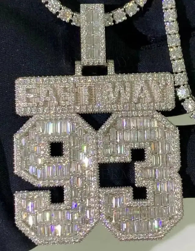 Customized S925 Ice Out D VVS  1.57inches Letter  Hiphop Baguette Moissanite Pass Diamond Tester  Moissanite Pendant Necklace