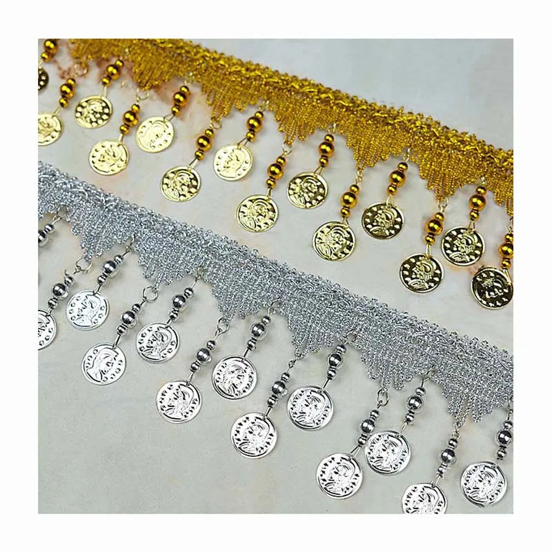 Diy Sew Accessories Ethnic Gold Silver Braided Lace Ribbon Clothes Costume Dress Triangle Shape Beaded Tassel Fringe Lace Trims