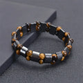 Premium Natural Black Matte Hematite Stone Tiger Eyes Beaded Stretch Cuban Wrap Bracelets Magnetic Healing Jewelry for Mens