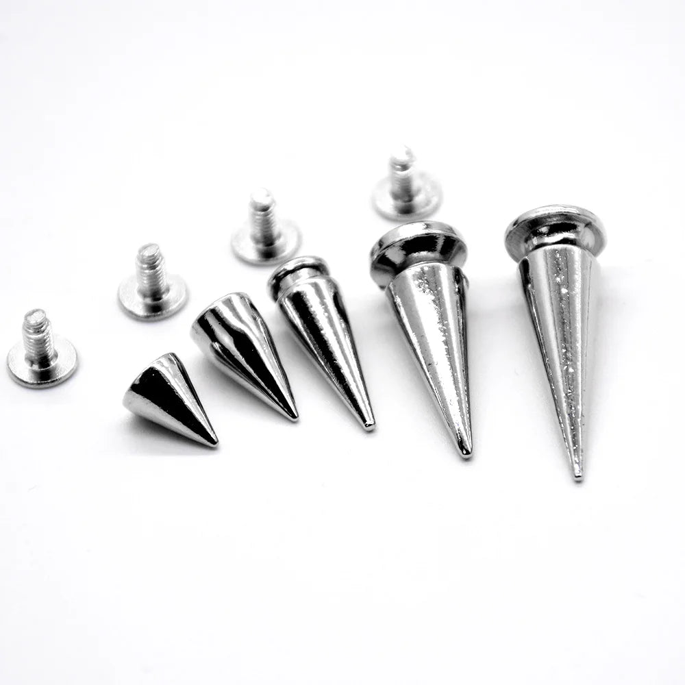 Punk Rivet Pointed Nail Gothic Style Button Alloy Silver Rivets Buckle Long Spikes for Clothes Crafts Leather Rivets