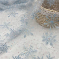 135 cm Wide Blue Snowflake Sequins Beads Embroidered Tulle Fabric Eco-Friendly Warp Mesh Lace for Bridal Dresses Metallic