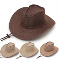 Mens Summer Bucket Hat Cowboy Fedora Hat Wide Brim Linen Breathable Mesh Fishing Beach Sun Hats