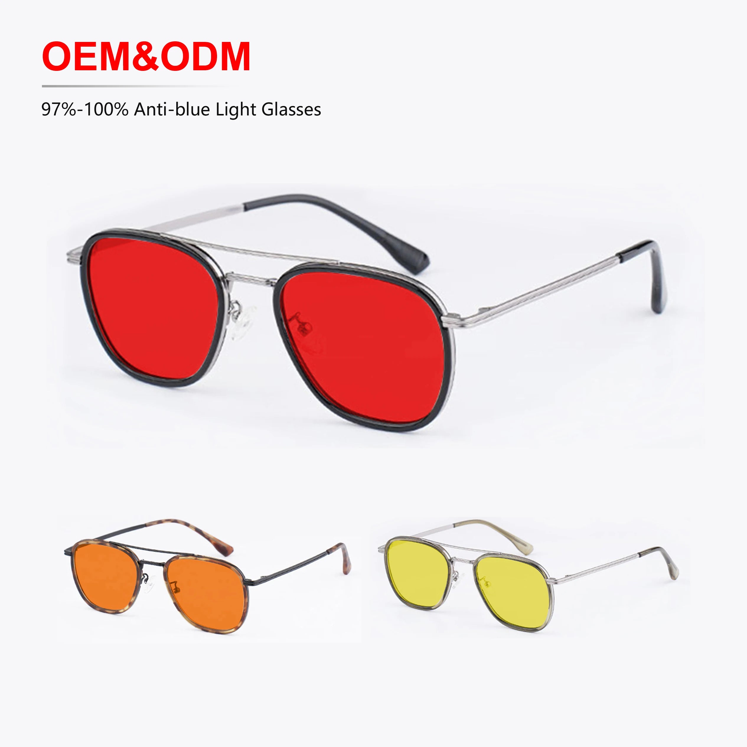 New Style Classic TR90+Metal Optical Frame Yellow Red Orange Lenses Eyewear Custom Unisex Anti Blue Light Blocking Glasses