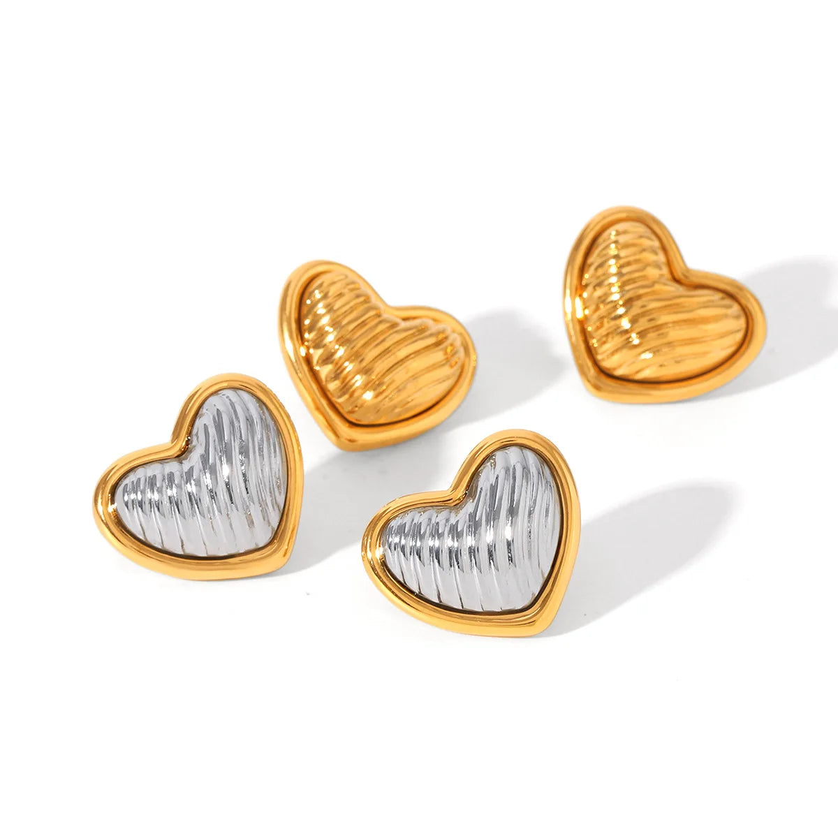 Hot Selling Anti Allergic Stainless Steel Two-color Striped Heart-shaped Earrings High-quality 18k Gold-plated Women's Earrings