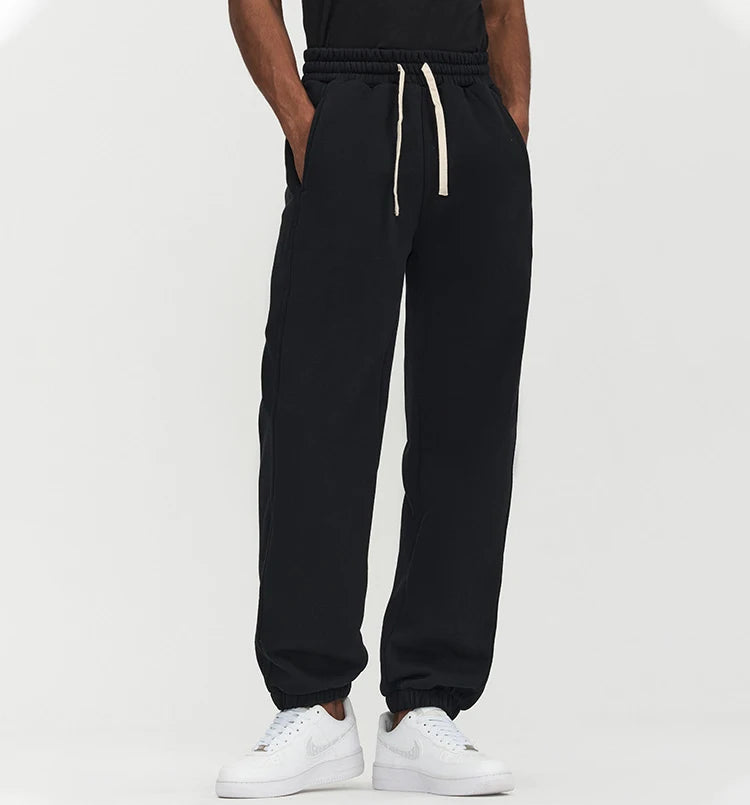 EP-011 390 Gsm Fleece Sweatpants Solid Color Jogger Pants with Patchwork Decoration Hip Hop Style for Sport
