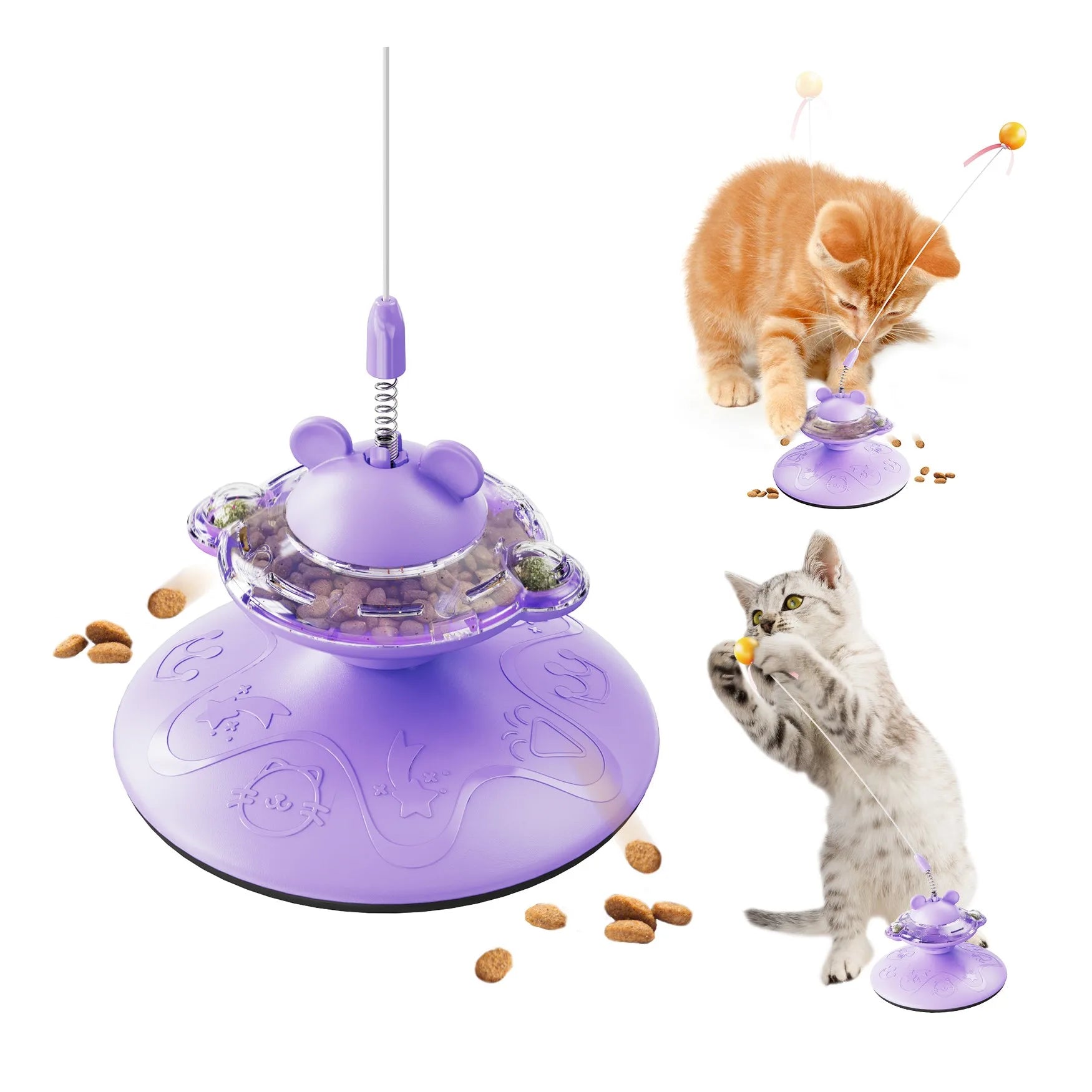 Interactive & Movement Cat Toy Cartoon Cute Plush Swing Food Dispenser with Feather Pet Interactive Toy