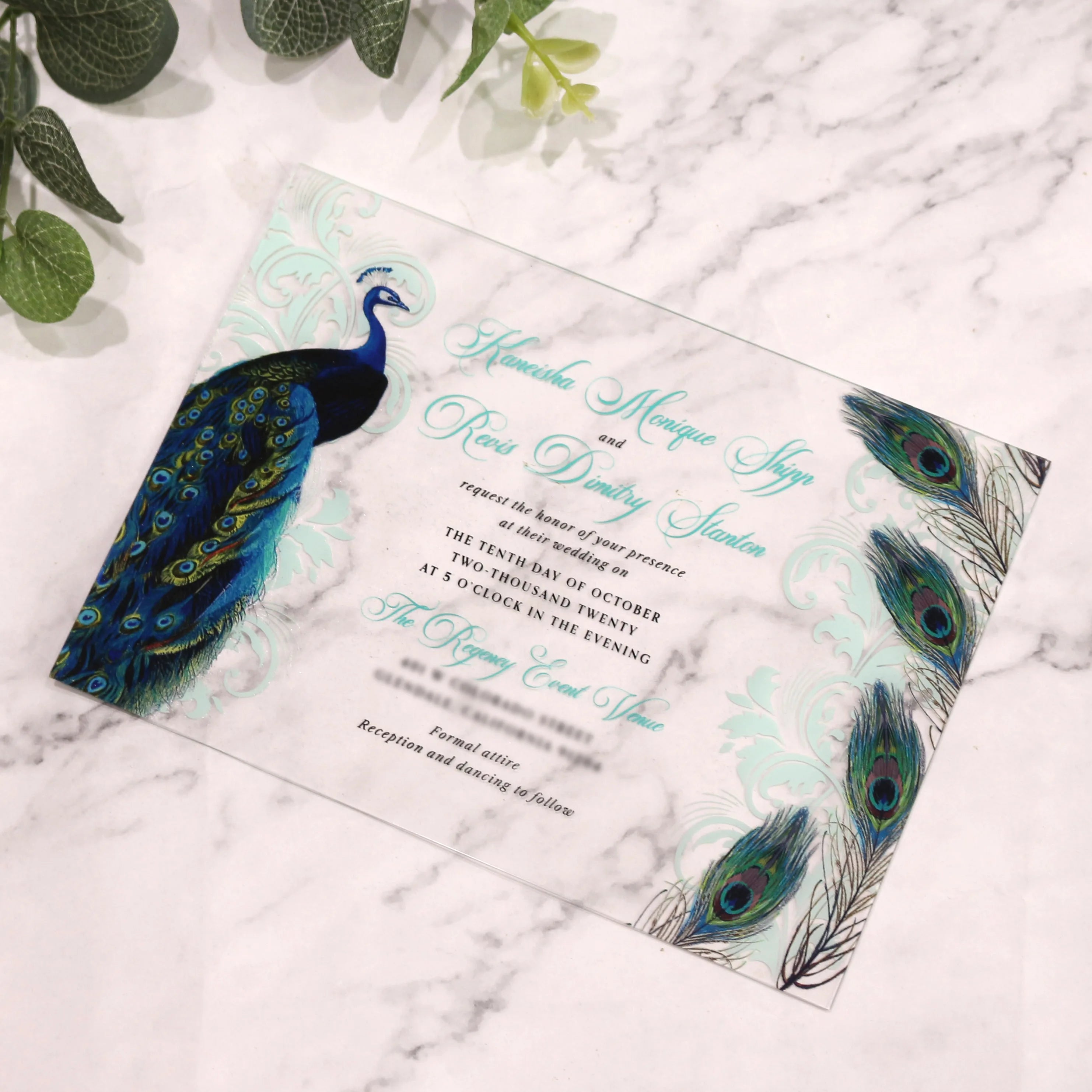 Animal Themed Peacock Acrylic Birthday Party Gifts Free Design Peacock Crafts Wedding Invitation Cards