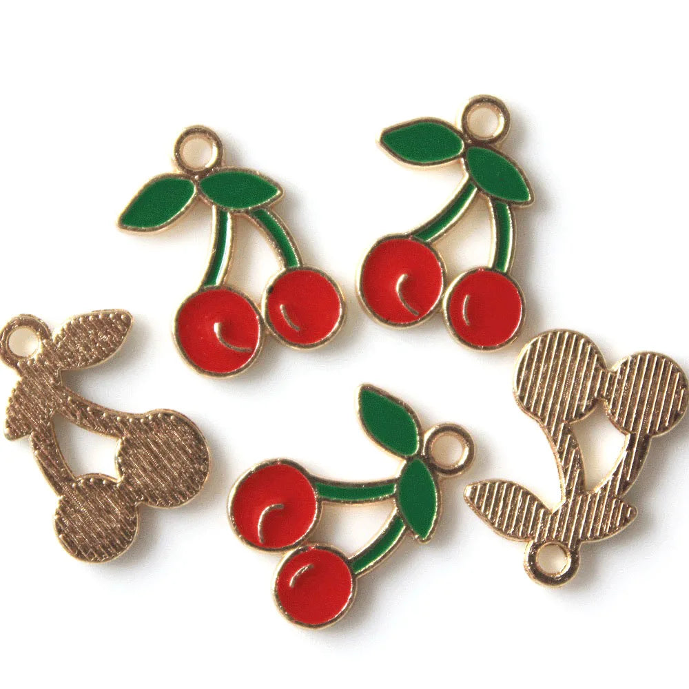 Cute Alloy Cherry Beads Flatback Planar Charms for Jewelry Making Accessory