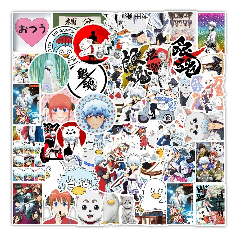 50Pcs Gintama Spoof Anime Cartoon Stickers for Cosplay Home Table Fridge Luggage Laptop Notebook Vinyl Stickers Label