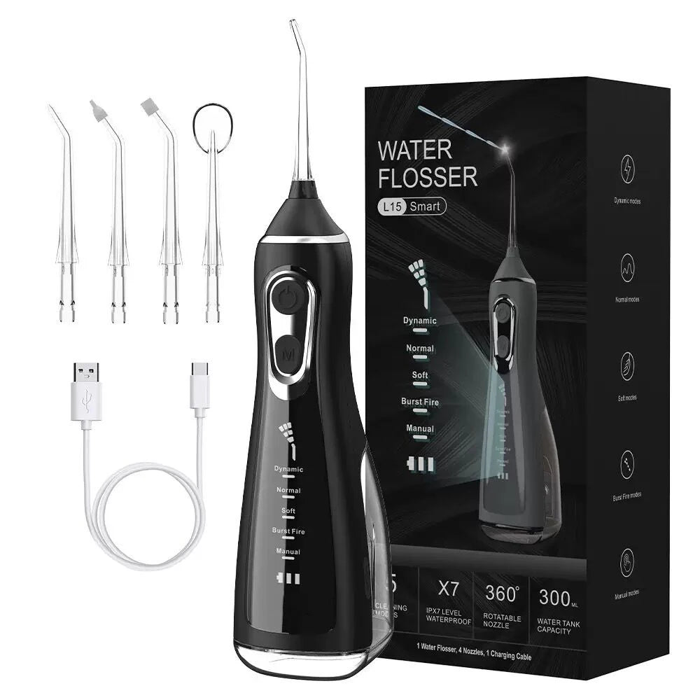 Wholesale Oral Irrigator IPX7 OEM Electric Teeth Clean Device Home Travel Dental Floss Water Flosser Portable 300ML 4pcs Nozzles