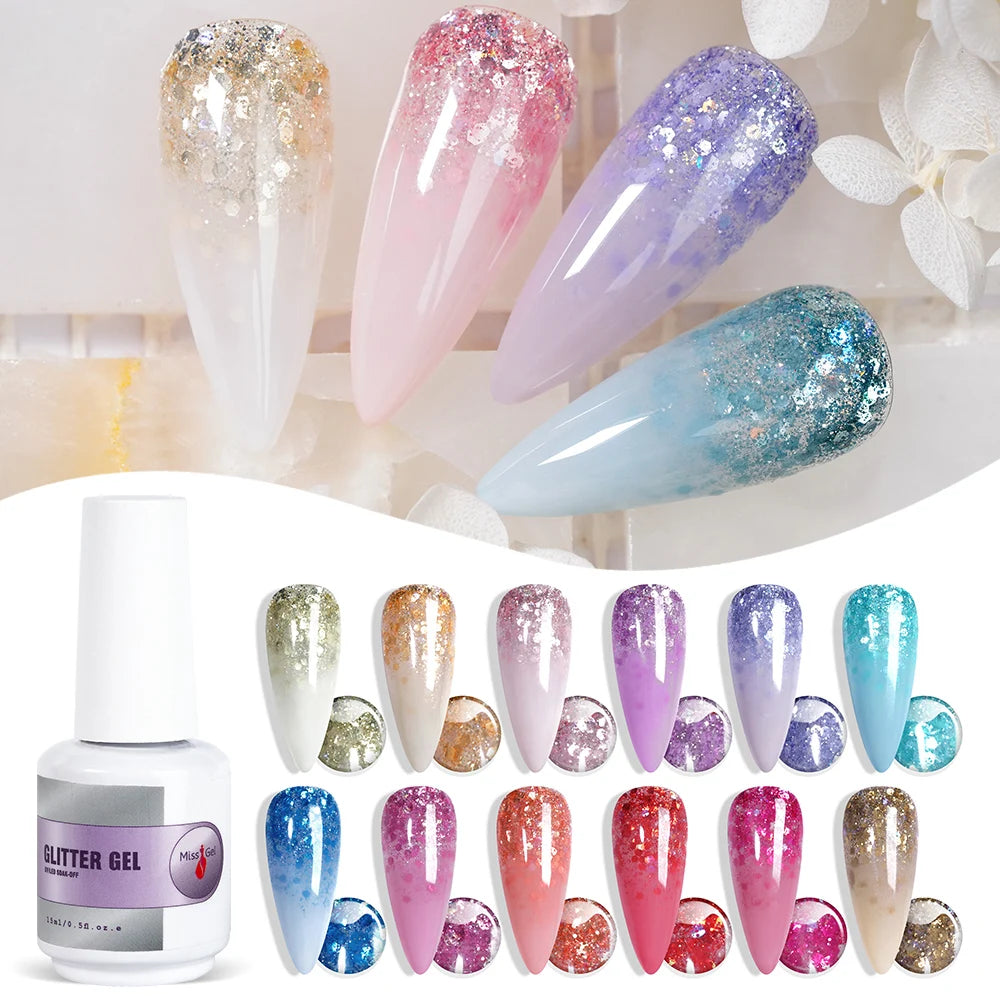 MissGel Glitter Gel Oem Rebranding Nails Supplies Salon Bulk High Pigment Esmalte Permanentes UV Nail Glitter Gel Polish