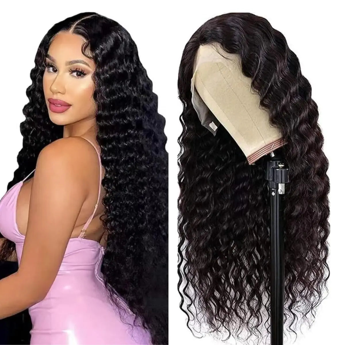 Wholesale Factory Price for Black Women Brazilian 13x4 Glueless 180% Density Loose Deep Wave Full Lace Frontal Wig Human Hair