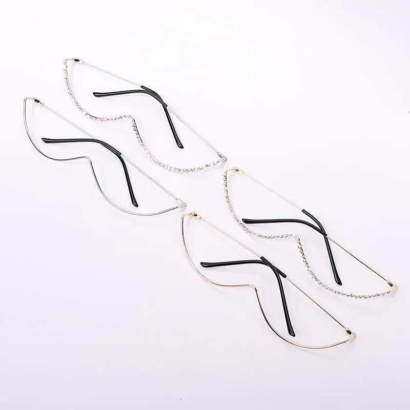 UNOC Gold Metal Frame Steampunk Style Decorative Glasses Novel Personality Semicircle Diamond Rhinestone Decorative Eyewear