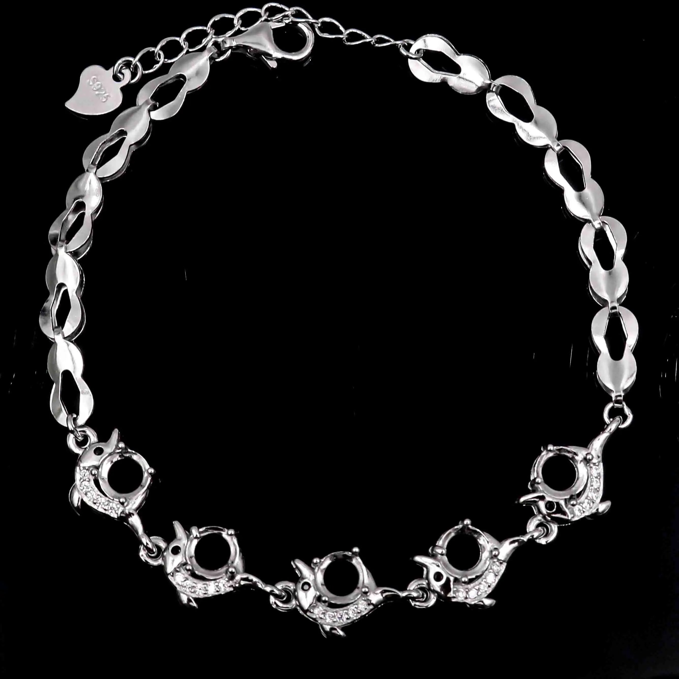 Sterling Silver 5*5mm Semi Mount Bracelet Empty Support Blank Claws Setting S925 Base Holder Without Center Stone Inlay for DIY