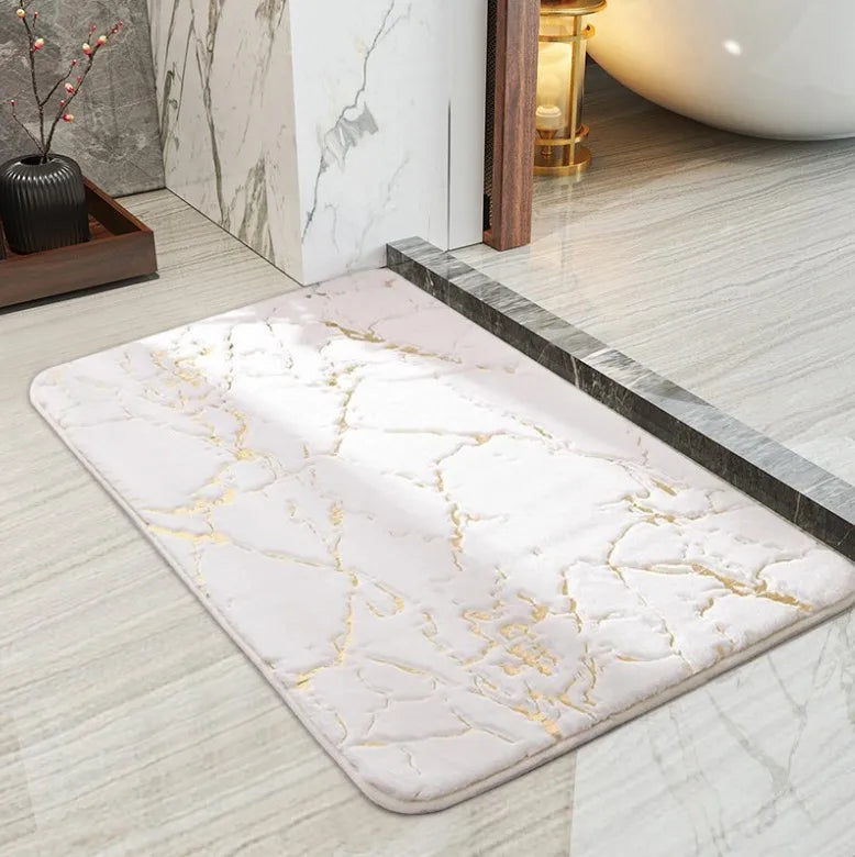 Luxury White Golden Rectangle Bath Mat Microfiber Anti-Slip Bathroom Rug Carpet Rabbit Fur Absorbent Water Machine Made
