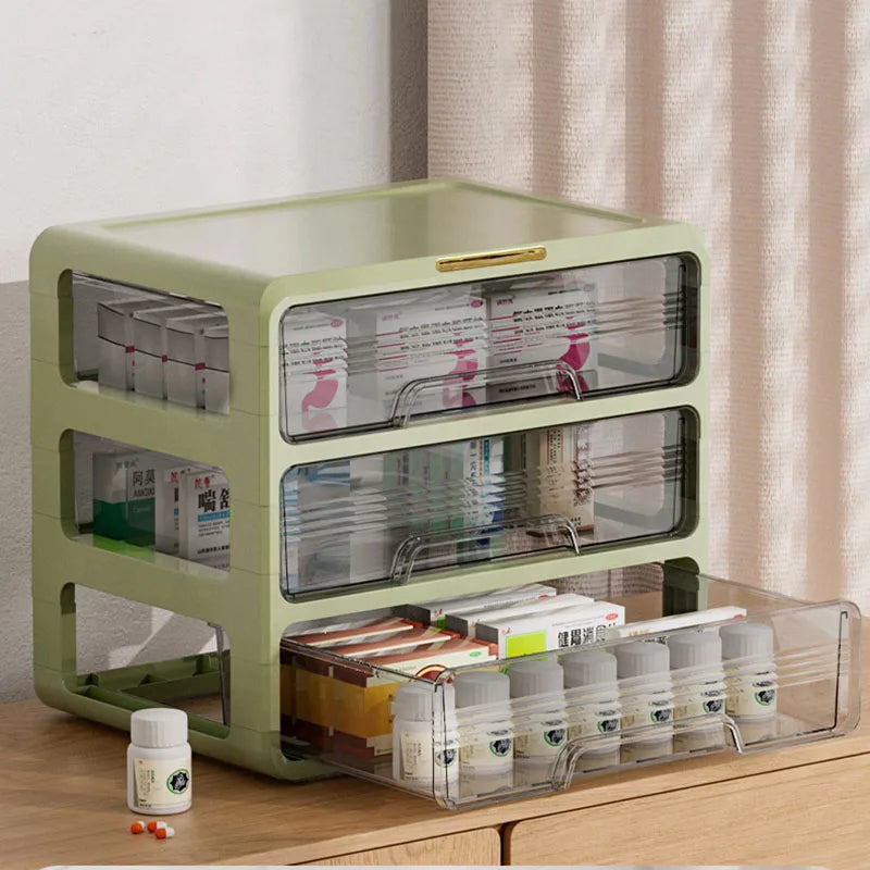 Sesame Drawer Type Partition Medicine Storage Cabinet Desktop Household Emergency Pills Organizer Storage Box & Bin
