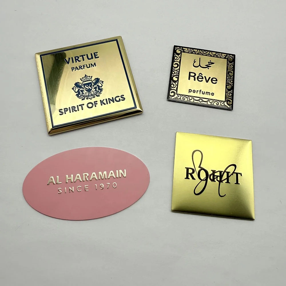 2025  Custom Embossed Metal Perfume Package Brand Label Trademark Logo Sticker for Perfume