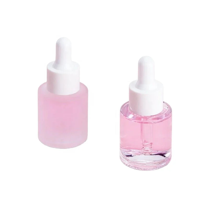 Customized 1oz 30ml Cosmetic Packaging Frosted Glass Round Cylinder Flat Square Soulder Serum Dropper Bottle