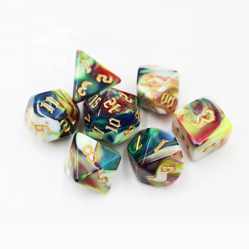 Custom Acrylic Polyhedral Dungeons & Dragons Dice 4 Transparent Swirl Colors for DND Games