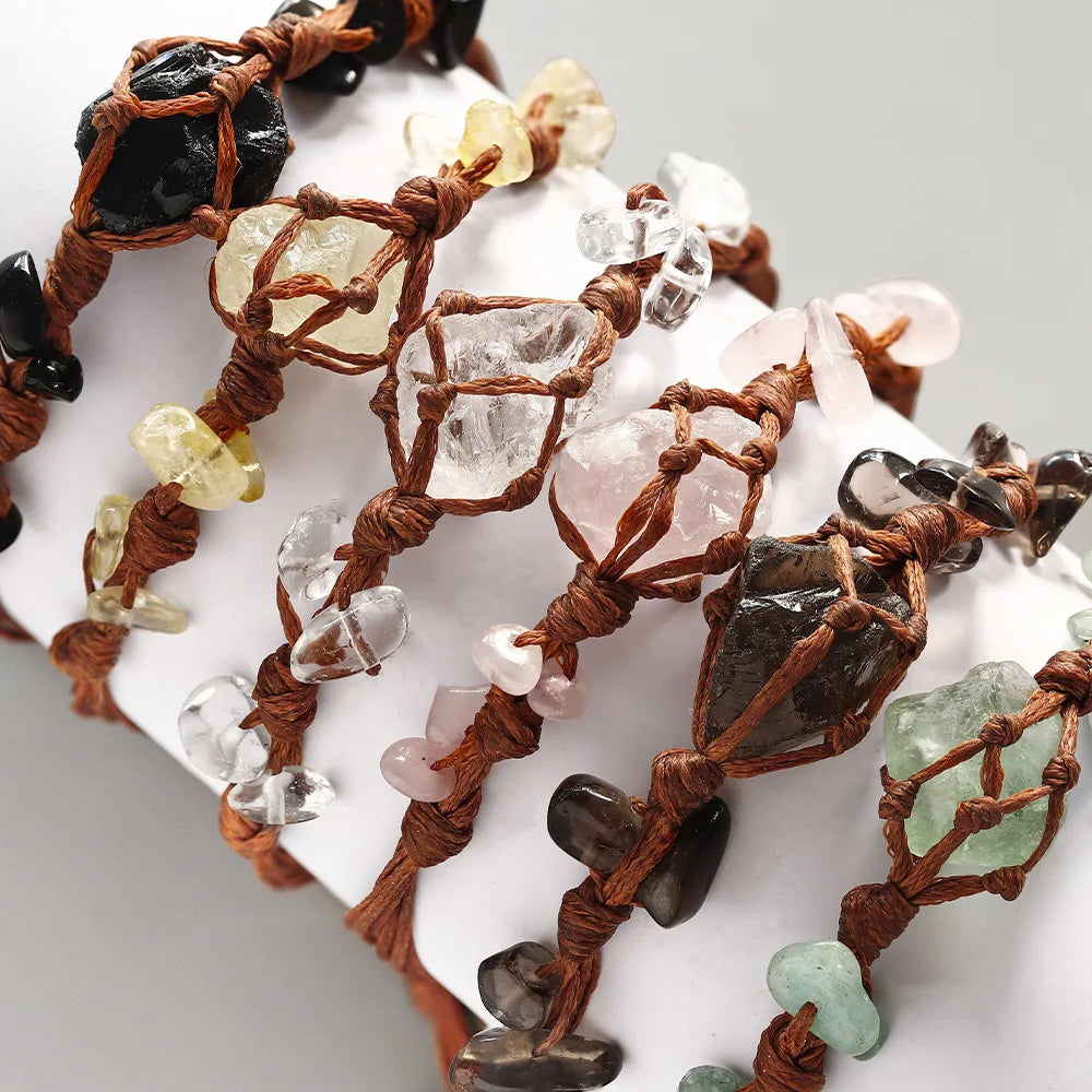 Hand Made Wire Wrap Natural Crystal Raw Stone Bracelet DIY Wrapped Crystal Bracelet for Girls