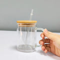 Topjlh Sublimation 15oz Self-Heating Double Wall Glass Cup Custom Printed With Bamboo Lid Straw and Handle
