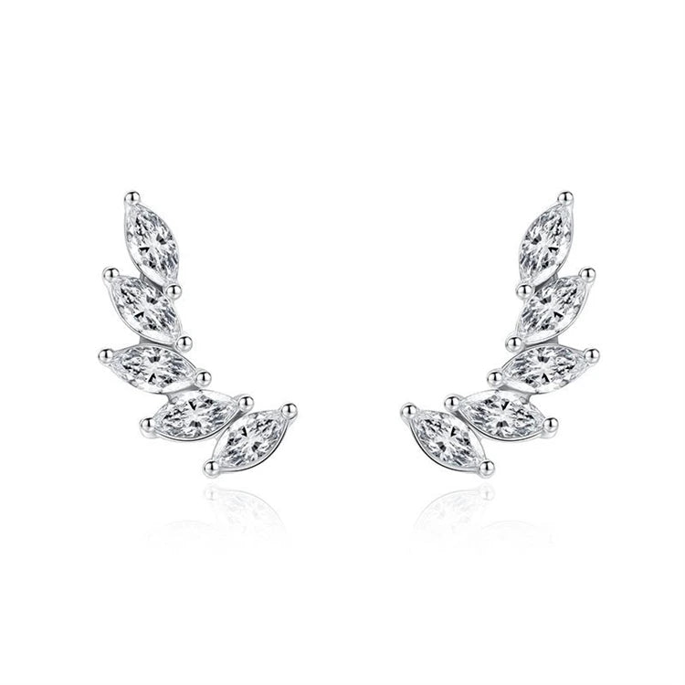 Fine Jewelry 925 Sterling Silver Feather Wing Women Fashion Diamond Angle Wing Stud Earrings