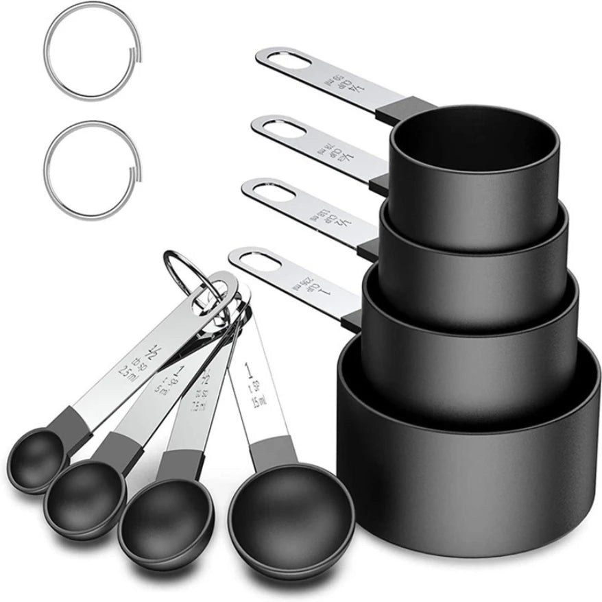 Color Box Stainless Steel Handle Measuring Cup Measuring Spoon 8-pcs Set with Scale Measuring Spoon Measuring Cup Spoon Set
