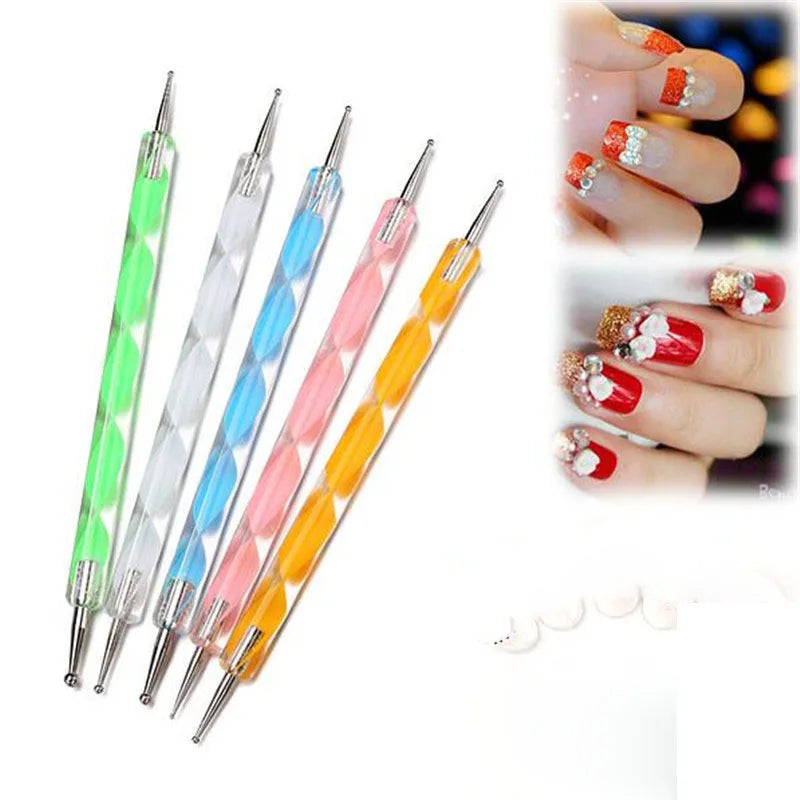 Professional 5pcs Double-Ended Nail Art Design Gel Polish Liner Brushes Carving Pen for Nail Drawing and Dotting Tools