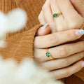 New Arrival Stainless Steel 18K Real Gold Plating Green Cubic Zircon Opening Adjustable Rings for Woman