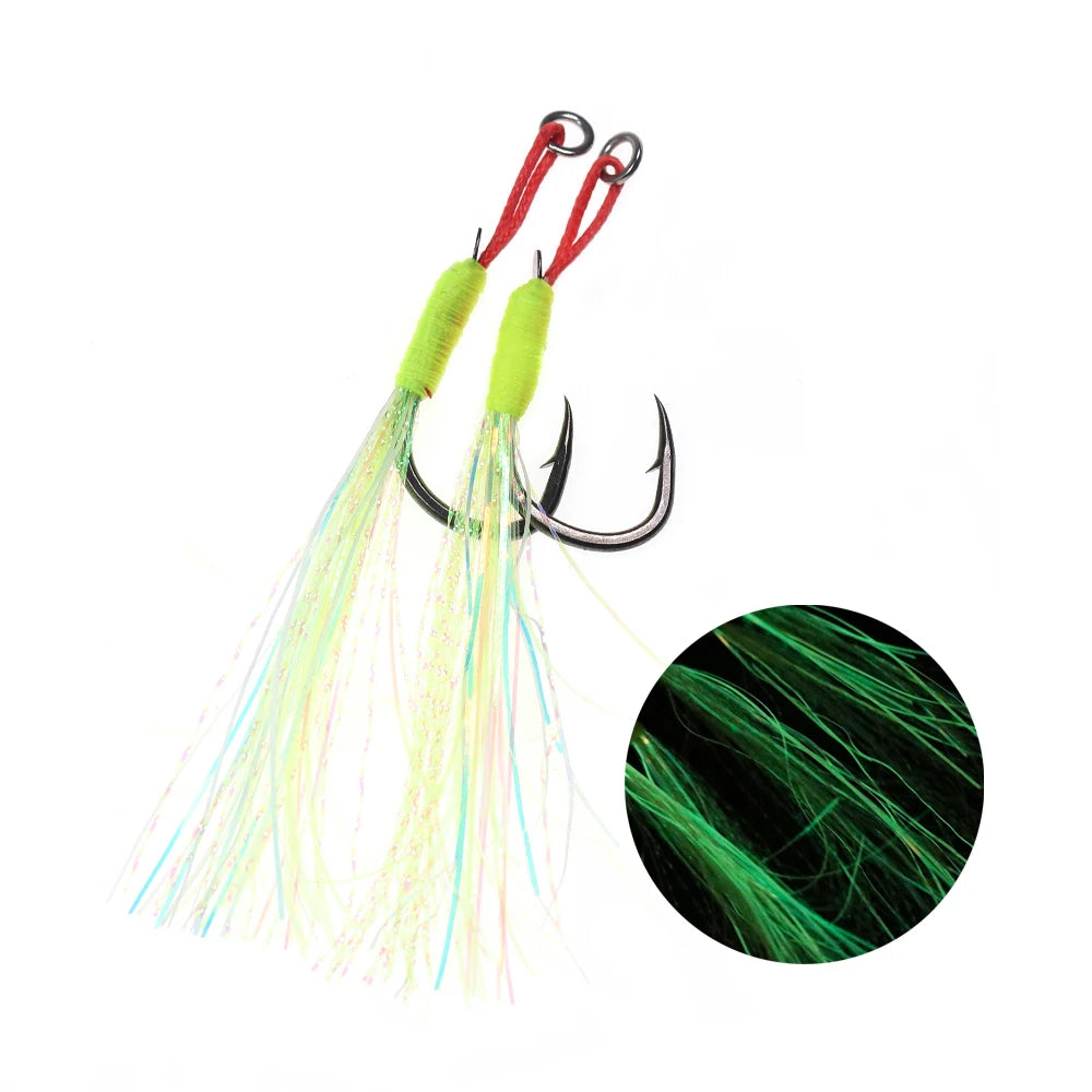 PE Braid Line Slow Jigging Single Hook with Luminous Flash Tinsel Sea Fishing Metal Cast Jig Lure Spare Hook