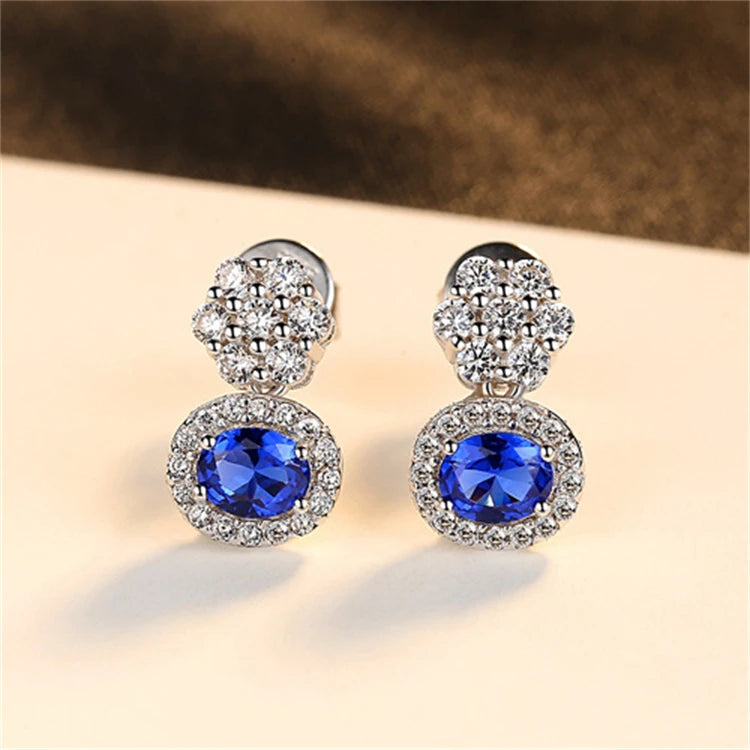 Fine Jewelry 925 Sterling Silver Rhinestone Stud Earrings Women Fashion Gemstone CZ Diamond stud Earrings