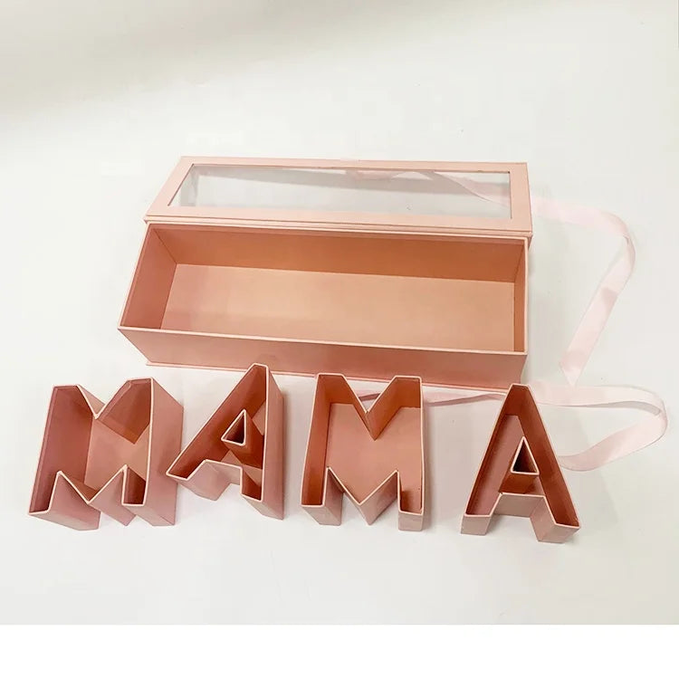 Chengruo Rectangular Flower Valentine Mom Easter Mother'S Day Flower Bouquets Gift MAMA Box With Transparent Window Ribbon