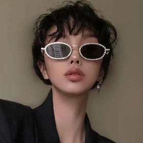 DL Glasses Oval Metal Frame Sunglasses Rhinestones Decoration Eyewear New Fashion Women Bling Sun Glasses Sunglasses