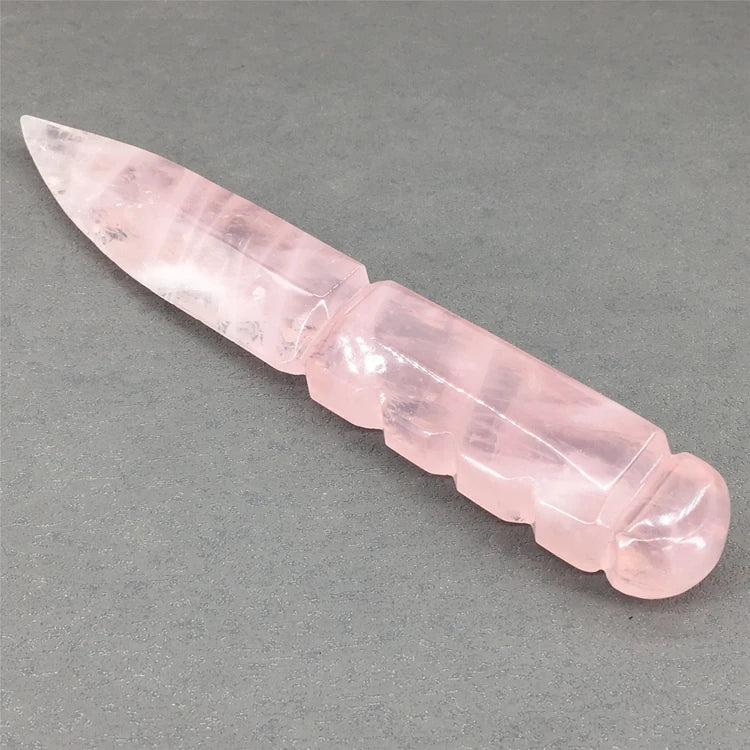 DIY Agate Natural Gemstone Rose Quartz Crystal Carving Knife Arrowhead Knife Crystal Crafts Agate Hand Made Arrowhead Knife