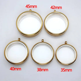 Thick Floating Glass Memory Locket Pendant with Twist Top 35mm 38mm 40mm 42mm 45mm Stainless Steel + Glass Medallion