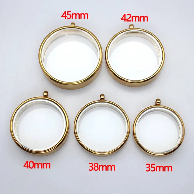 Thick Floating Glass Memory Locket Pendant with Twist Top 35mm 38mm 40mm 42mm 45mm Stainless Steel + Glass Medallion