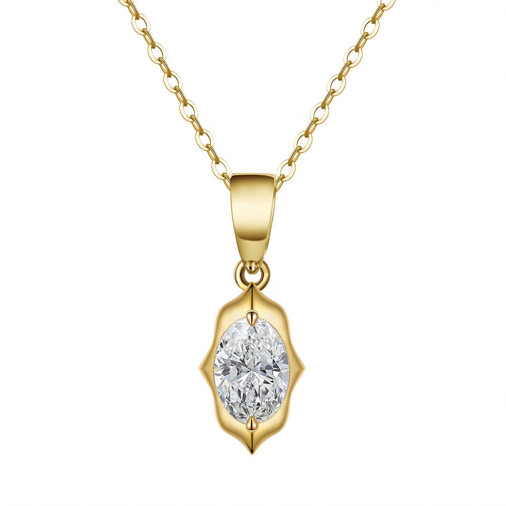 Trendy NEW Geometric Cubic Zirconia Oval CZ Cable Chain Necklaces 14K Gold Plated 925 Sterling Silver Pendant Necklace