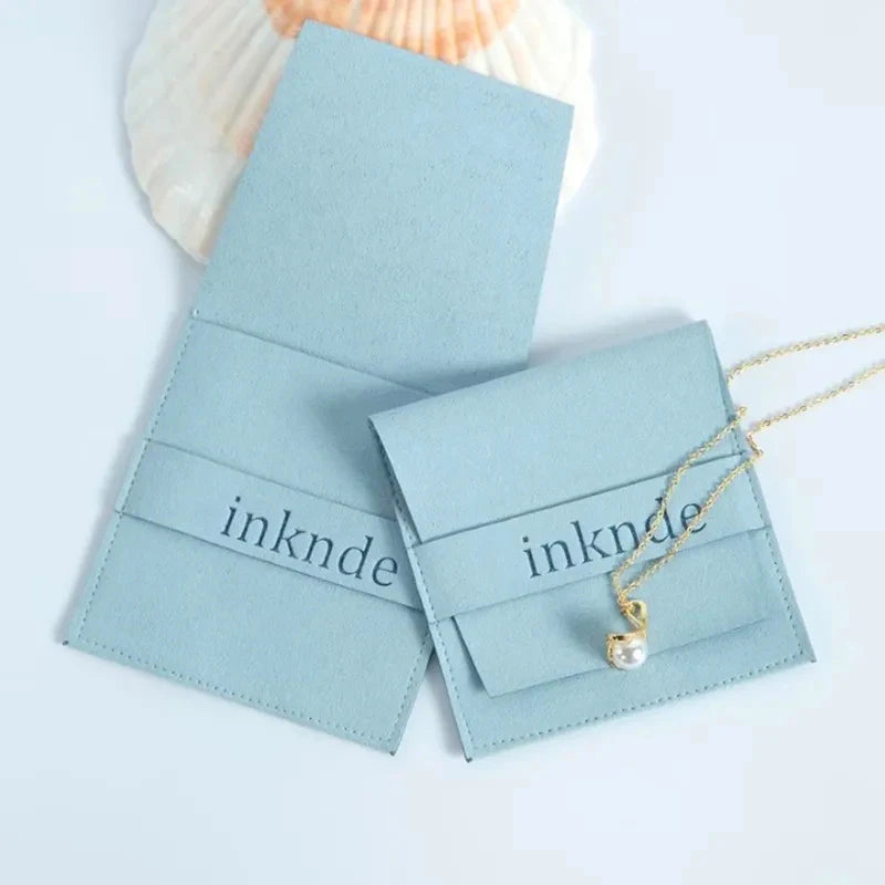 Custom Logo Suede Leather Envelope Jewelry Container Gift Packing Bag with Flap