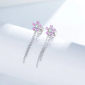 Women Fashion 18K Gold Plated Color Zircon Flower Shape Long Bar Chain Dangle Tassel Stud Earrings