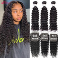 Wholesale Factory Price 30 Inch Brazilian Virgin 3 Bundles and Closure Set Curly Deep Wave Cuticle Aligned Human Hair Bundles