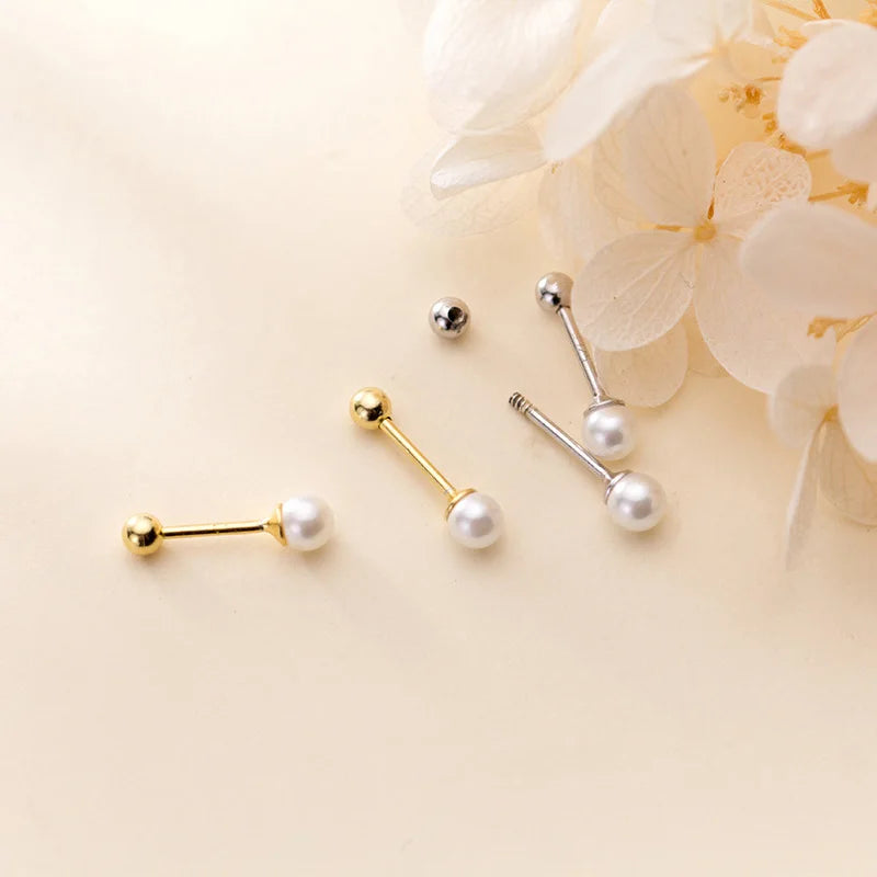 Pearl Screw Back Earrings 925 Sterling Silver 4 mm Freshwater White Pearl Stud Post Earrings for Everyday