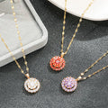 Hot Sale Bling Rhinestone Crystal Round Diamond Stainless Steel Link Chain Sapphire Emerald CZ Necklace