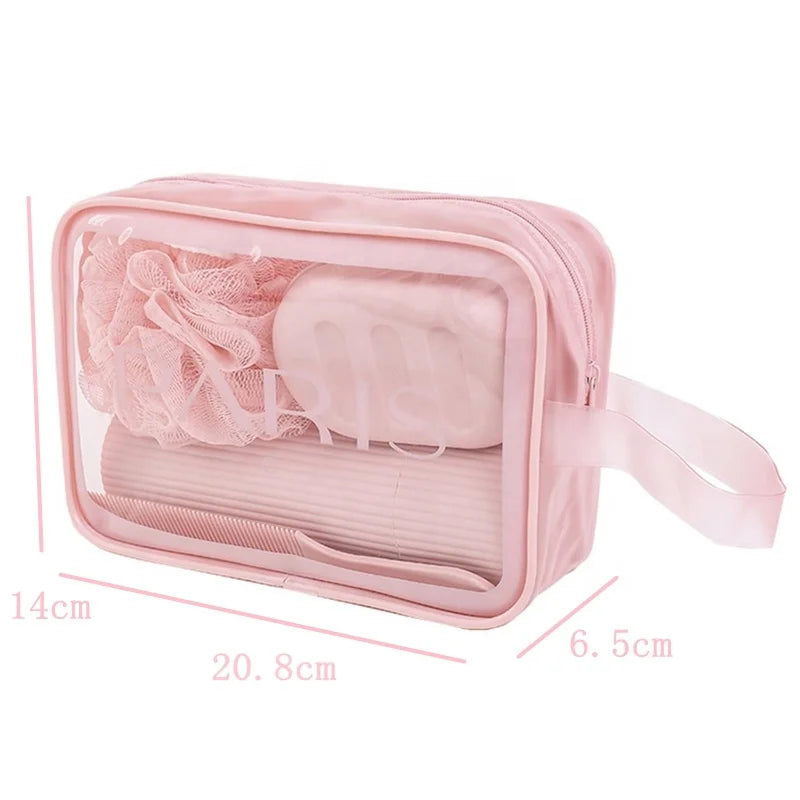 Custom Travel Clear PVC Cosmetic Bag Beach Waterproof Pink Cosmetic Bag Portable Transparent Makeup Bag