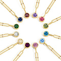 Women Fashion Stainless Steel Gold Plate 18k Gold Plate Colorful Birth Month Sign Round Zircon Stone Necklaces