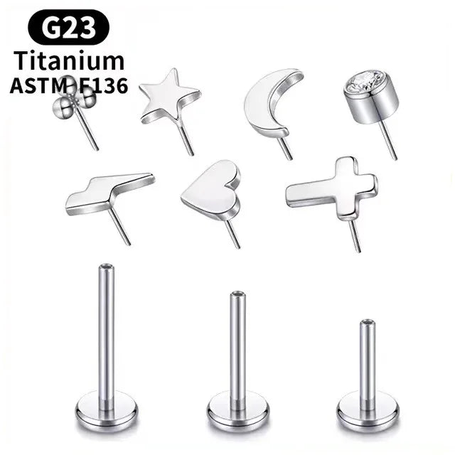 Gaby Push Pin ASTM F136 Titanium Labret Piercing Rings Lip Rings with Diamond Threadless Titanium Body Jewelry