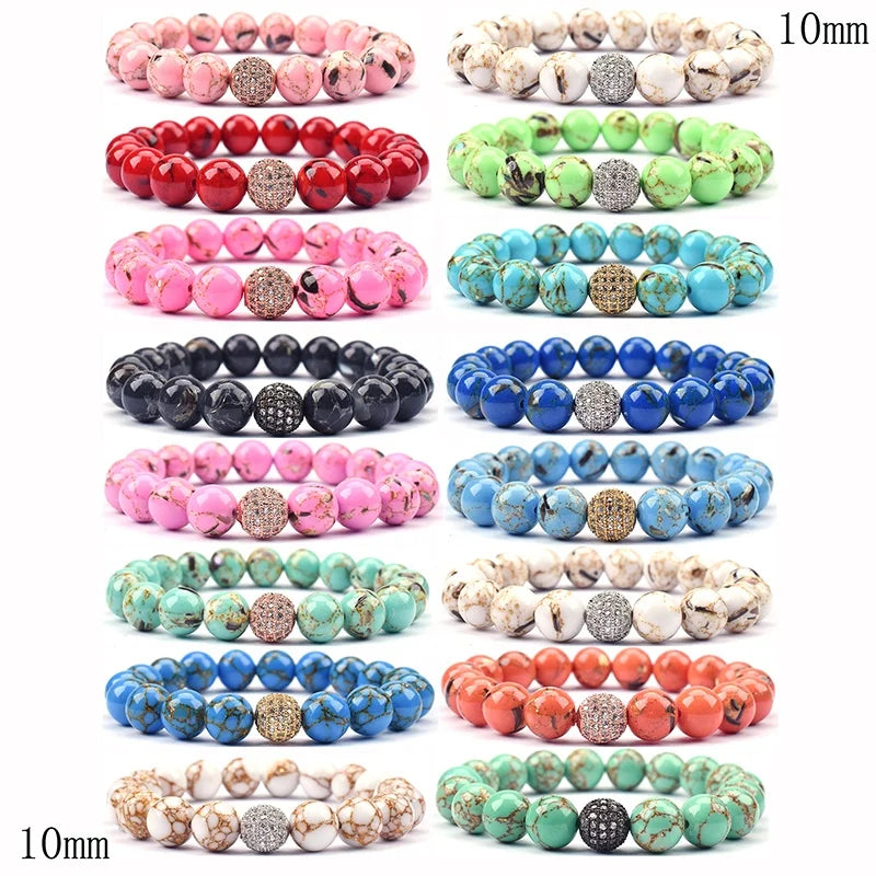 10mm Silver and Gold Crystal Ball Natural Beaded Zircon African Stone Beads Bracelet 2022