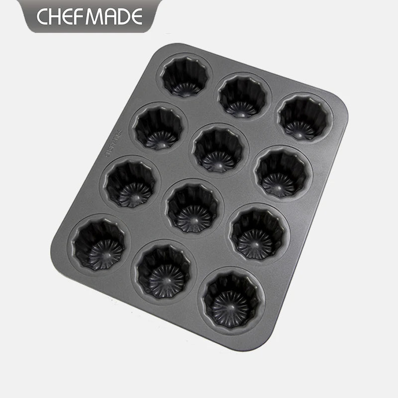 For WK9867 Carbon Steel Bakeware 12 Cavity Cup Muffin Cake Non-Stick Cupcake Pan Cannele Mould Eco-Friendly PFOA Free