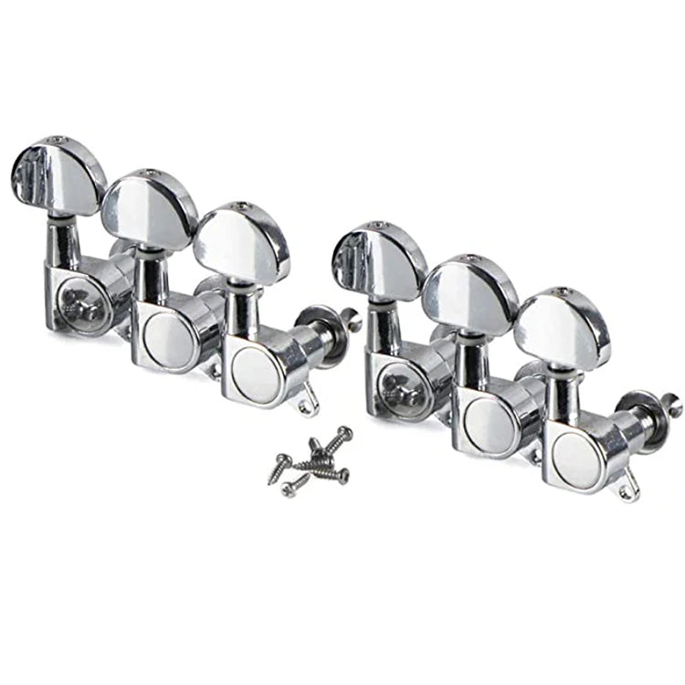 6R in Line Chrome Closed Guitar Machine Head Guitar Tuning Pegs With Half Moon Button for for Electric Acoustic Guitar  Part