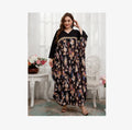 10% One Size Middle Eastern Floral Print Contrast Paneled Doll Sleeves Loose Embroidered Dress Robe